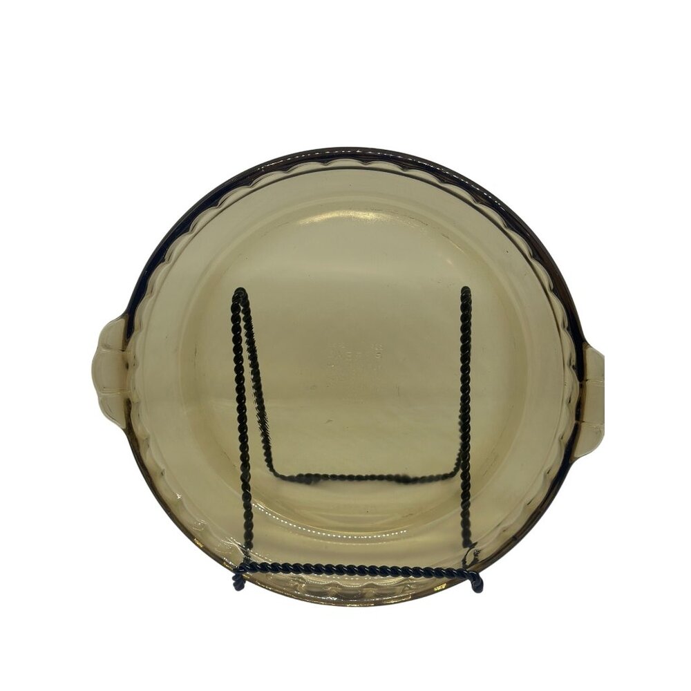 VTG Pyrex 11" Amber Glass Casserole Dish – Round Pie Plate with Handles